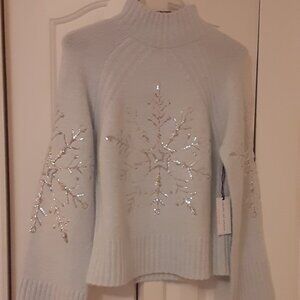 Mock Neck Sweater with Sequin Snowflakes